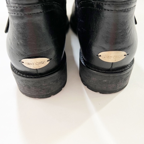 JIMMY CHOO Black Leather with Buckles Youth Biker Boots 38 - Picture 10 of 13